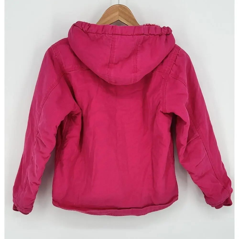 Pink Carhartt Duck Canvas Girls Sherpa Lined Coat/Jacket Youth Size M (10-12)